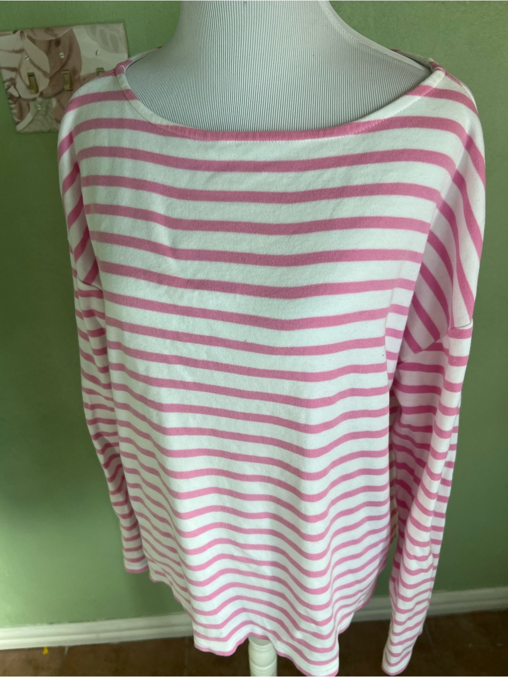 Crown and Ivy- Striped Pink and White Boatneck Women’s Top